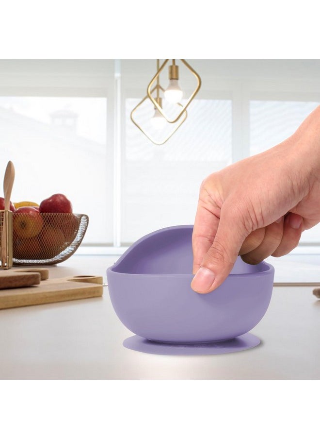 Silicone Unbreakable Baby Bowl & Handle Spoon - Suction Design, Non-Slip, Bpa Free, Dishwasher & Microwave Safe (Lavender, 1 Piece)