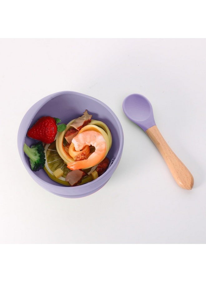 Silicone Unbreakable Baby Bowl & Handle Spoon - Suction Design, Non-Slip, Bpa Free, Dishwasher & Microwave Safe (Lavender, 1 Piece)