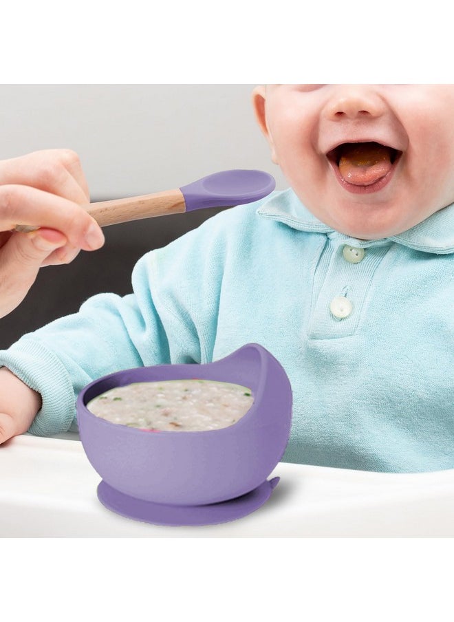 Silicone Unbreakable Baby Bowl & Handle Spoon - Suction Design, Non-Slip, Bpa Free, Dishwasher & Microwave Safe (Lavender, 1 Piece)