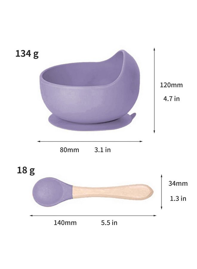 Silicone Unbreakable Baby Bowl & Handle Spoon - Suction Design, Non-Slip, Bpa Free, Dishwasher & Microwave Safe (Lavender, 1 Piece)