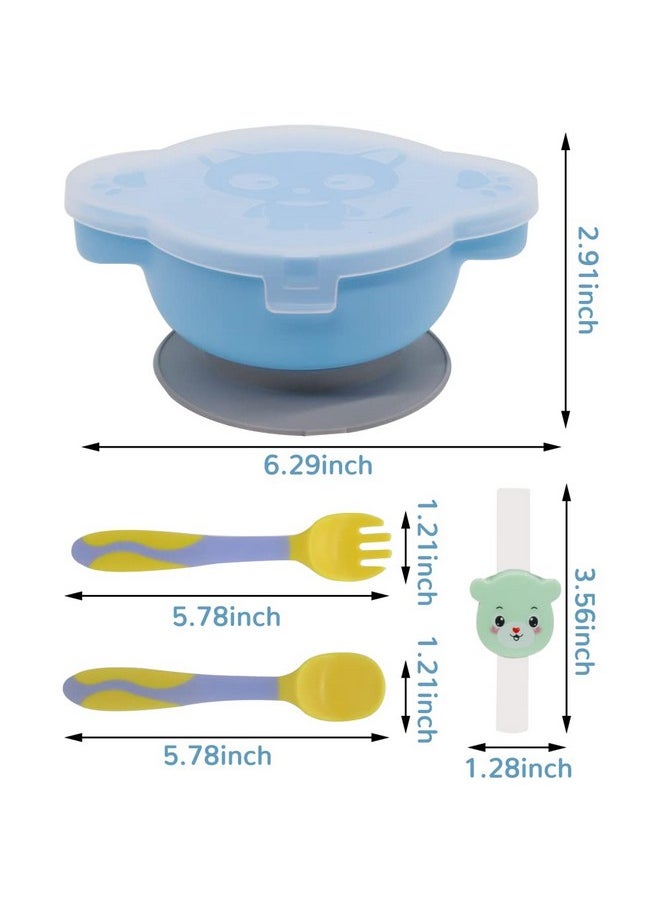 ® 4Pcs Baby Plates For Baby With Cover, Fork, Prispoons And Straws, Food Grade Pp Suction Cup Bowl Set, Self Feeding For Toddler, Dishwasher & Microwave Safe, Bpa Free