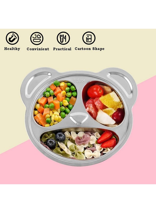 Stainless Steel Divided Meal Plate Tray-3 For Kids, Babies, Toddlers, Baby Feeding Kids Dinner Set With Compartments, Inspiring, Playful Design (Panda)