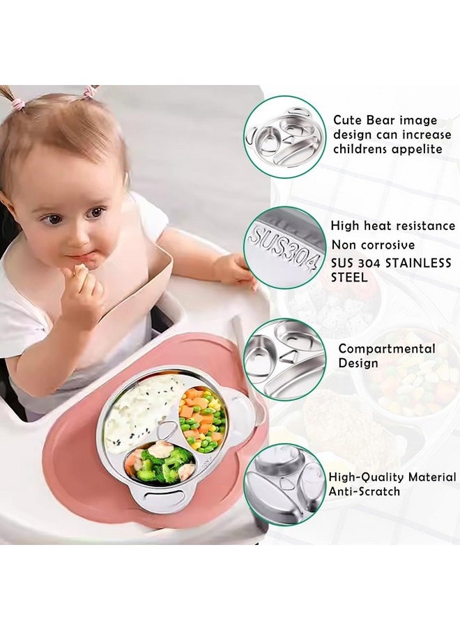 Stainless Steel Divided Meal Plate Tray-3 For Kids, Babies, Toddlers, Baby Feeding Kids Dinner Set With Compartments, Inspiring, Playful Design (Panda)