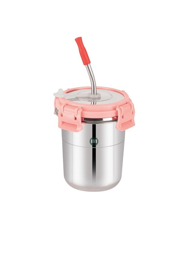 Stainless Steel Tumbler For Kids - 300Ml Drinkware With Straw, Secure Lid, Cleaning Brush, And Silicone Sleeve (Ice Pink) - Perfect For Smoothies And Juices!