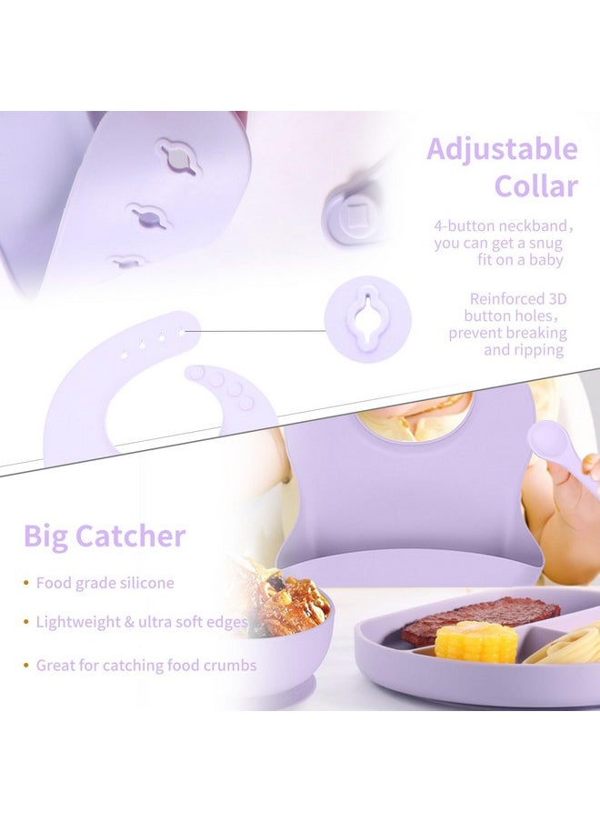 7 Pcs Silicone Baby Feeding Set Bpa-Free,Microwave Safe,Anti-Slip Base | Complete Tableware Kit For Babies & Toddlers With Suction Plate,Bowl,Cup, Spoon,Fork & Bib (Lavender)