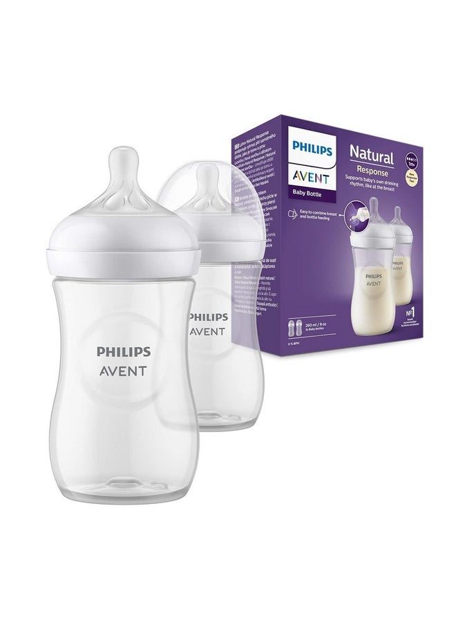 Ps Avent Natural Response Baby Feeding Bottle - 260Ml Baby Milk Bottle Pack Of 2, Bpa Free For Babies 1 Month+ Teat, (Model Scy903/02)