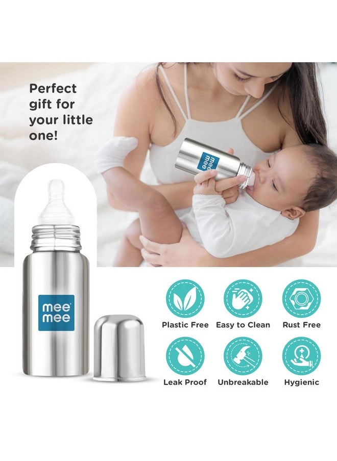 Baby Steel Feeding Bottle 240Ml | Baby Milk Bottle With Advanced Anti Colic Valve, Bpa Free, Soft Silicone Teat, Wide Neck For Babies/Infants/Newborns Of 0-2 Years