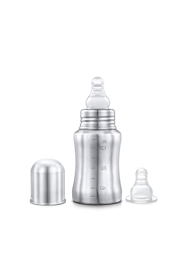 Stainless Steel Infant Baby Feeding Bottle, Bpa Free, Anti-Colic, Plastic-Free, Medium-Flow Nipple (140 Ml)