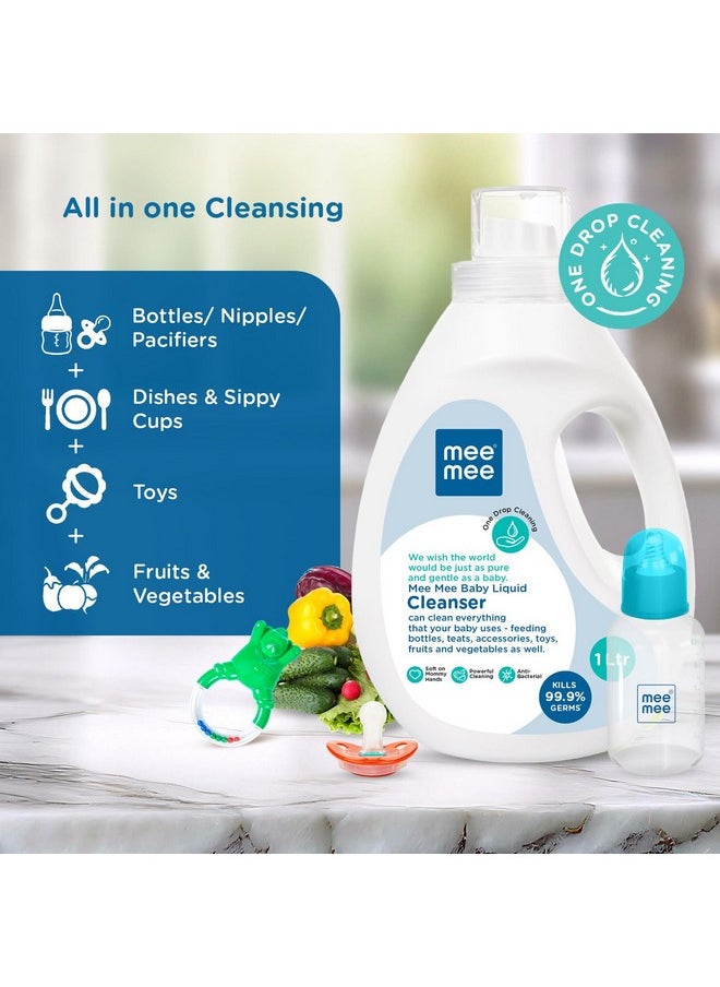 Baby Liquid Cleanser 1000Ml, Anti-Bacterial Kills 99.9% Germs | Cleanser For Baby Bottles, Nipples, Accessories, Toys, Fruits & Vegetables No Alcohol,One Drop Cleaning Dermatologically Tested