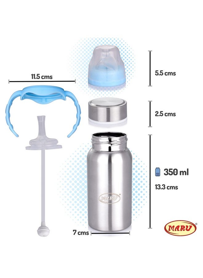 3-In-1 Stainless Steel Feeding Bottle For Baby Blue Color-Versatile Sipper,Feeder, For Newborns-3+ Months Kids, Baby Feeding Bottle With Extra Travel Lid & Sipper Nipple, 270 Ml