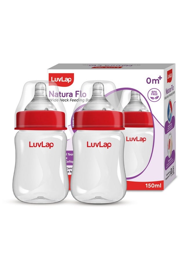 Anti-Colic Wide Neck Natura Flo Baby Feeding Bottle, 150Ml (Pack Of 2), New Born/Infants/Toddler Upto 3 Years, Bpa Free