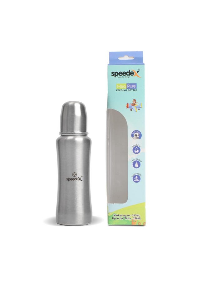 Stainless Steel Infant Baby Feeding Bottle, Bpa Free, Anti-Colic, Plastic-Free, Medium-Flow Nipple (240 Ml)