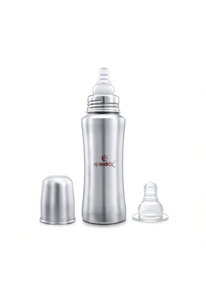 Stainless Steel Infant Baby Feeding Bottle, Bpa Free, Anti-Colic, Plastic-Free, Medium-Flow Nipple (240 Ml)