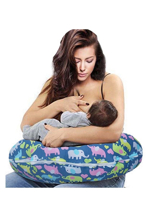 5In1 Baby Feeding Pillow With 100% Cotton Detachable Cover | Belt And Hoop Breastfeeding Nursing Pillow, Dancing Elephants,Multicolour