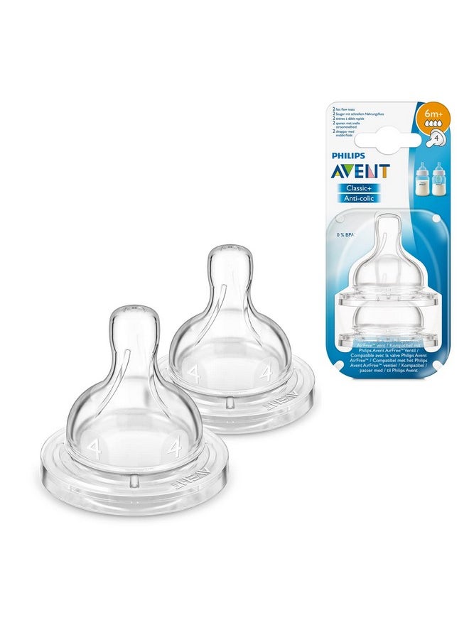 Philips Classic Teat Fast Flow Nipple - 4 Holes/6Months+ (Pack Of 2)