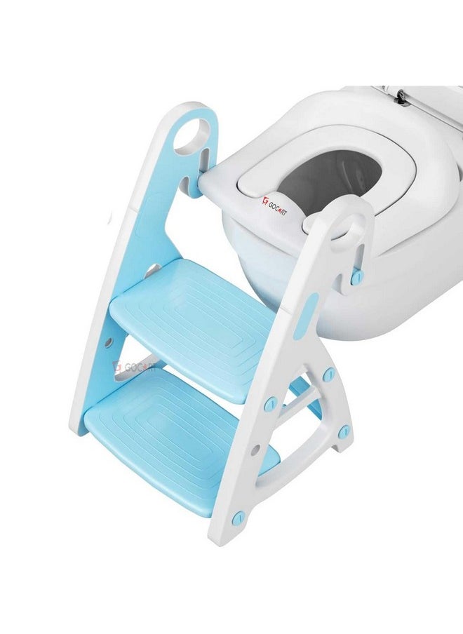 Baby Toilet Seat 2 In 1 With Step Stool, Triangle Stand, Children'S Pu Padded Toilet Seat With Stairs (Sky Blue)