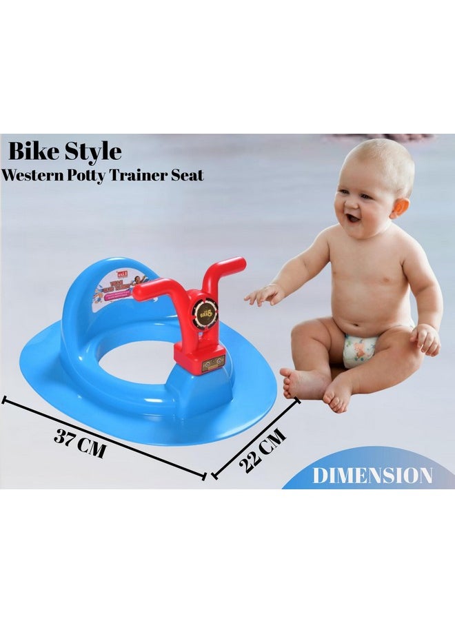 Kids Toilet Trainer Baby Potty Seat With Bike Handle And Back Support Toilet Seat For Western Toilet (Blue)