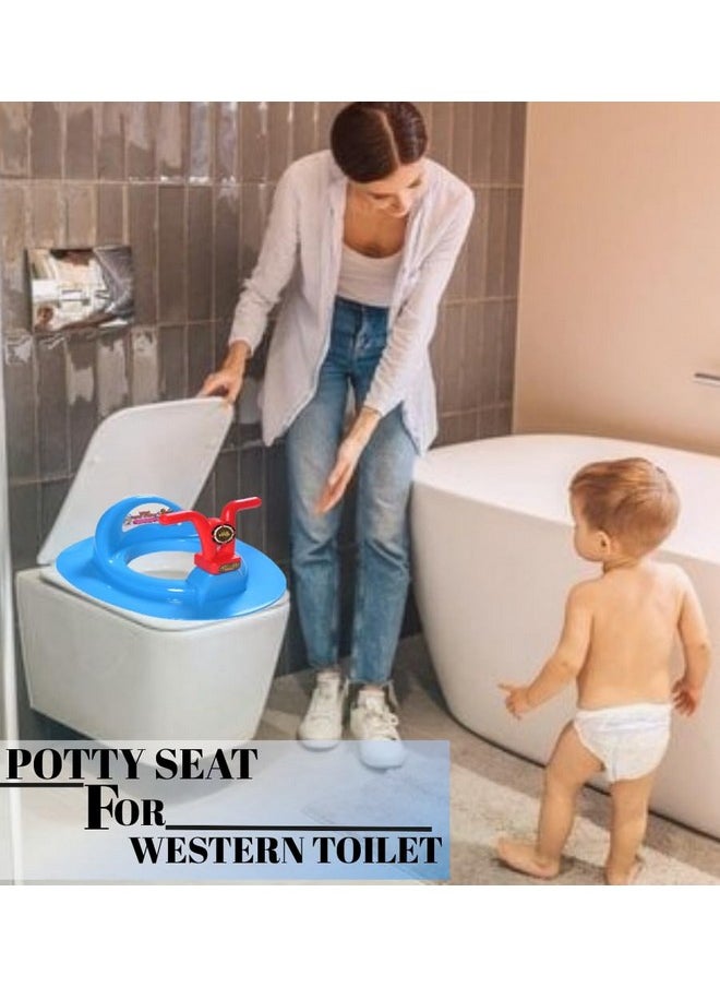 Kids Toilet Trainer Baby Potty Seat With Bike Handle And Back Support Toilet Seat For Western Toilet (Blue)