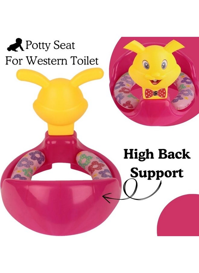 Kids Toilet Trainer Baby Potty Seat With Rabbit Handle And Back Support Toilet Seat For Girls & Boys (Pink)