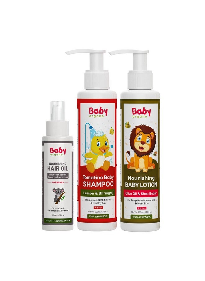 Natural Baby Hair Oil & Baby Shampoo, Baby Body Lotion 0-3 Years | Baby Care Combo Pack For New Born Kids