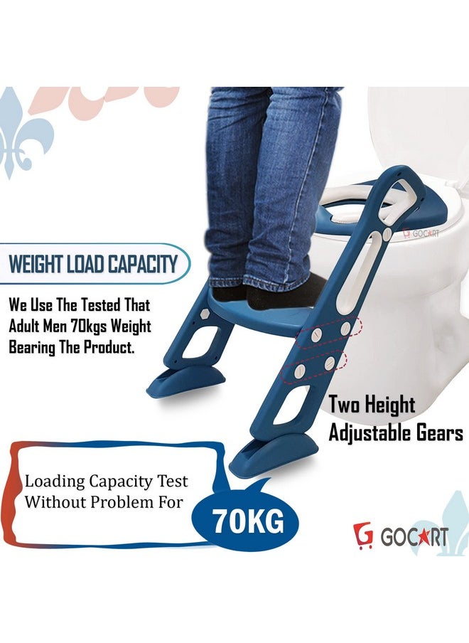 Adjustable Toilet Training Seat With Sturdy Non-Slip Wide Step And Soft Cushion For Baby (Lake Blue), Plastic