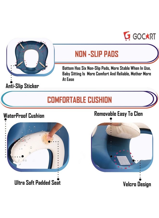 Adjustable Toilet Training Seat With Sturdy Non-Slip Wide Step And Soft Cushion For Baby (Lake Blue), Plastic