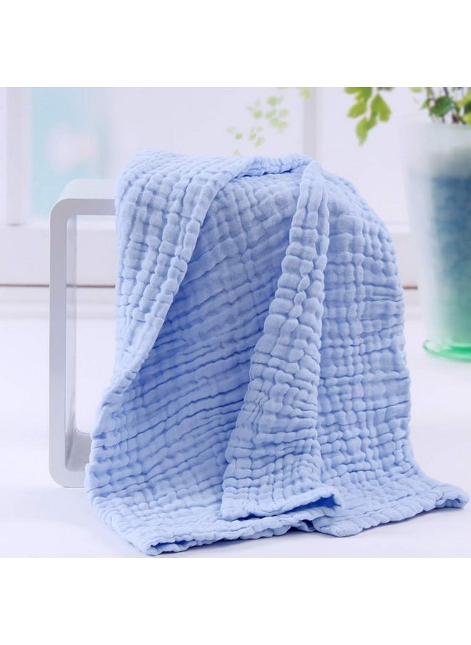 Baby Super Soft Absorbent Muslin 6 Layer Wash Towel- 100X100 Cm - (0-3 Years)- Blue And 5 Muslin Naplin Wipes