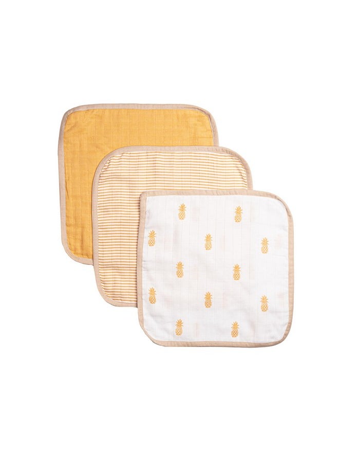 100% Organic Muslin Baby Washcloth/Reusable, Absorbent And Extra Soft/Multipack For Infants And Toddlers/Pack Of 3 - Pineapple