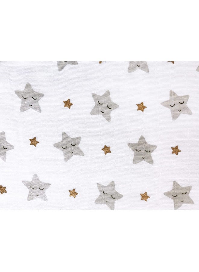 Organic Cotton Muslin Burp & Bibs Toddlers Cloth Gift Set For Newborn Baby, Pack Of 1 - Sleepy Star Gold