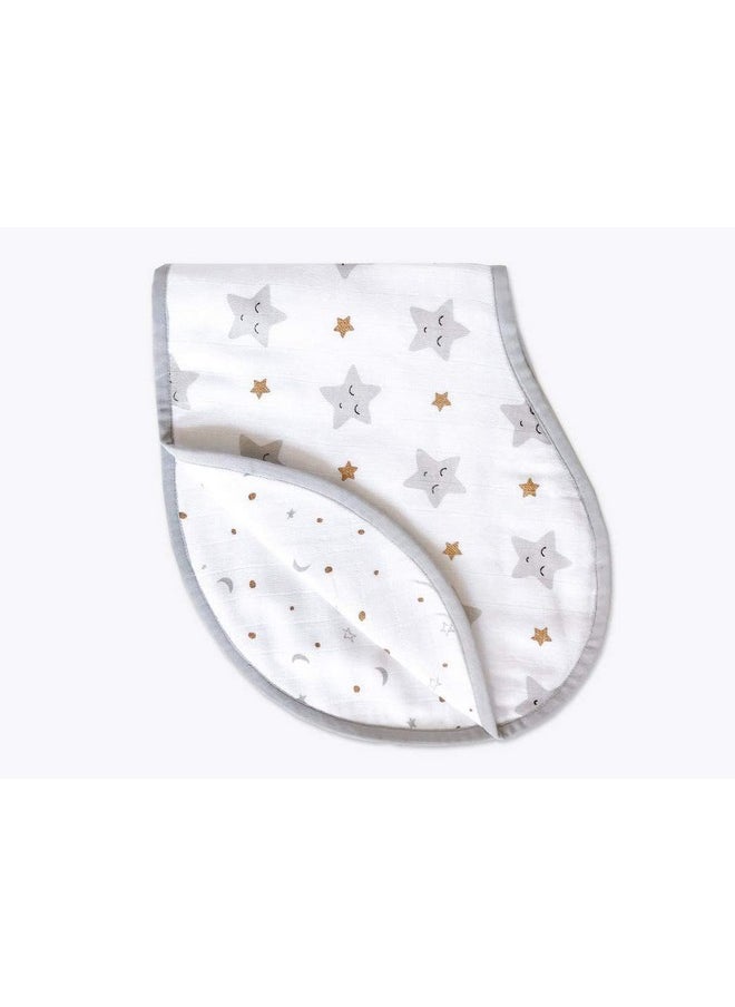 Organic Cotton Muslin Burp & Bibs Toddlers Cloth Gift Set For Newborn Baby, Pack Of 1 - Sleepy Star Gold