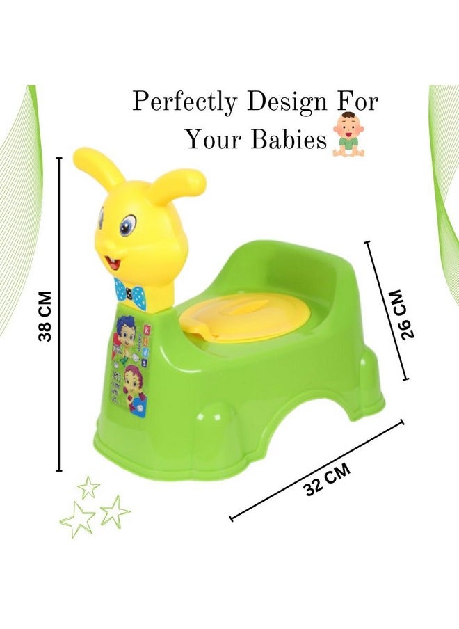 Plastic Rabbit Baby Potty Training Seat- Chair For Kids- Infant Potty Toilet Chair With Removable Tray & Closing Lid (Green)