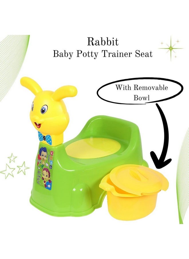 Plastic Rabbit Baby Potty Training Seat- Chair For Kids- Infant Potty Toilet Chair With Removable Tray & Closing Lid (Green)