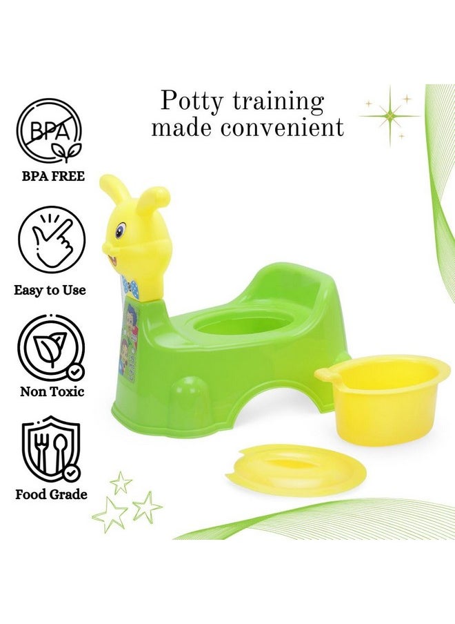 Plastic Rabbit Baby Potty Training Seat- Chair For Kids- Infant Potty Toilet Chair With Removable Tray & Closing Lid (Green)