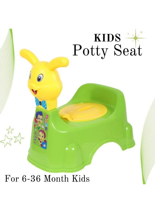 Plastic Rabbit Baby Potty Training Seat- Chair For Kids- Infant Potty Toilet Chair With Removable Tray & Closing Lid (Green)