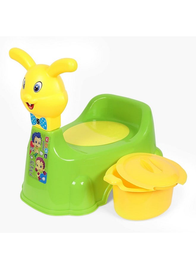 Plastic Rabbit Baby Potty Training Seat- Chair For Kids- Infant Potty Toilet Chair With Removable Tray & Closing Lid (Green)