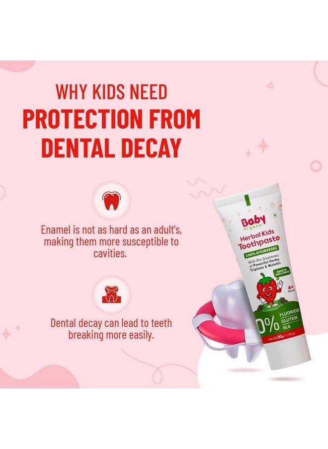 ® Herbal Toothpaste For Kids L 100% Ayurvedic L Non Gel Formula L Goodness Of Babool And Mulethi L Strawberry Flavour L Fluoride & Sls Free L Fdca Approved - 50Gm (Pack Of 2)