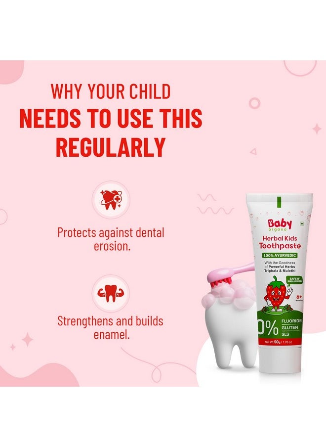 ® Herbal Toothpaste For Kids L 100% Ayurvedic L Non Gel Formula L Goodness Of Babool And Mulethi L Strawberry Flavour L Fluoride & Sls Free L Fdca Approved - 50Gm (Pack Of 2)