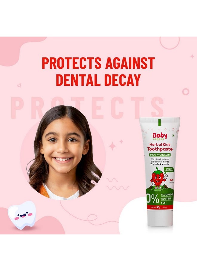 ® Herbal Toothpaste For Kids L 100% Ayurvedic L Non Gel Formula L Goodness Of Babool And Mulethi L Strawberry Flavour L Fluoride & Sls Free L Fdca Approved - 50Gm (Pack Of 2)