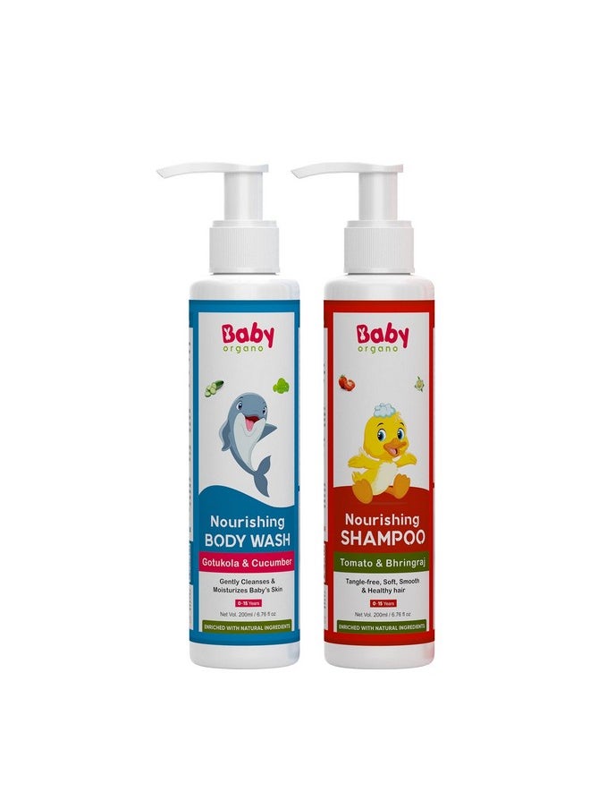 Baby Shampoo For Kids 0-3 Years | Lemon Tear Free Shampoo & Baby Body Wash With Aloe Vera, Gotukola,Neem & Bhringraj Combo Pack 200Ml Each | Fda Approved