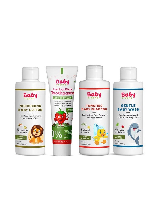 Travel Essentials For Newborns | Baby Wash, Shampoo, Lotion (30Ml Each) & Toothpaste (10G) | Newborn Baby Care Kit, Baby Products For 0 To 2 Years, Chemical-Free