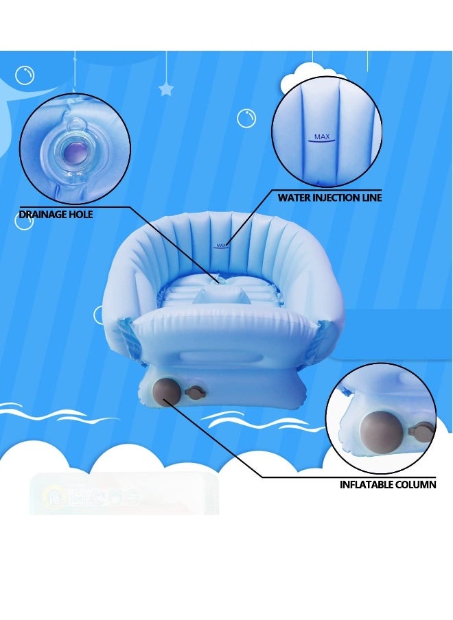 Infant Inflatable Tub, Portable Toddler Tub, Non-Slip Neonatal Tub, Baby Tub Seat, Built-in Air Pump Foldable Shower Tray Travel Tub (Blue)