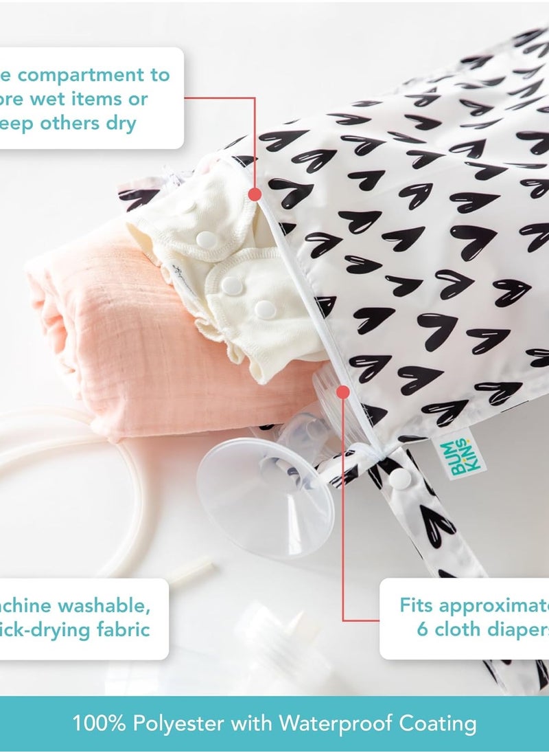 Bumkins Waterproof Wet Bag for Baby, Travel, Swim Suit, Cloth Diapers, Pump Parts, Pool, Gym Clothes, Toiletry, Strap to Stroller, Daycare, Zipper Reusable...