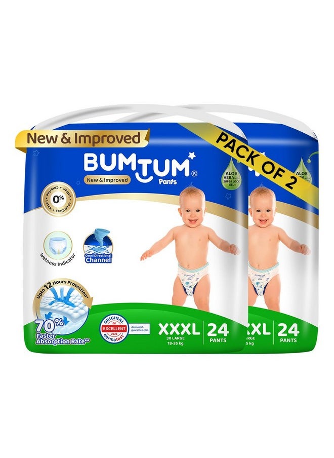 Baby Diaper Pants, Xxxl Size, 48 Count, Double Layer Leakage Protection Infused With Aloe Vera, Cottony Soft High Absorb Technology