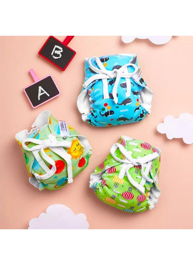 Dry Feel Padded Langot - Pack Of 3- Cotton Langot |Cloth Nappy With Gentle Elastics & A Superdryfeel Layer On Top (Day Dreamer Collection, Unisex Baby,Size 2 (Fits 5-10 Kg)