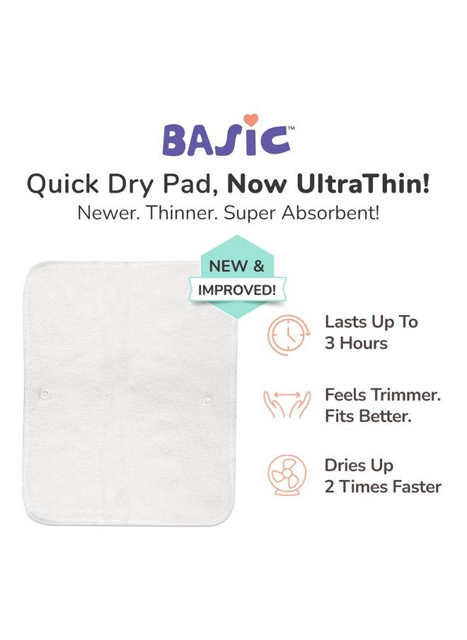 Baby Basic Quick Dry Ultrathin Pads | New & Improved Insert | 4 Layer Cotton Padding, Lasts Up To 3Hrs | Trim Fitting | Foldable Pads For Freesize Cloth Diaper-Pack Of 3