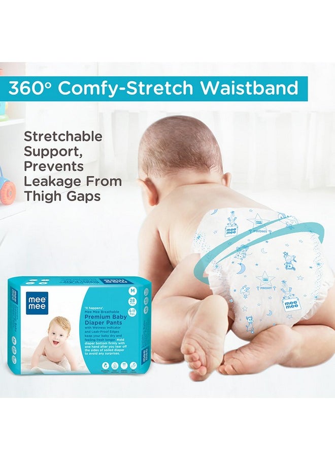 Premium Breathable Baby Diaper Pants, (M) Size, Pk Of 28 For 6-11 Kgs | Fast Absorbing, Cotton Soft Feel With Wetness Indicator |Double Layer Leakage & Anti-Rash Shield Protection Up To 12 Hours