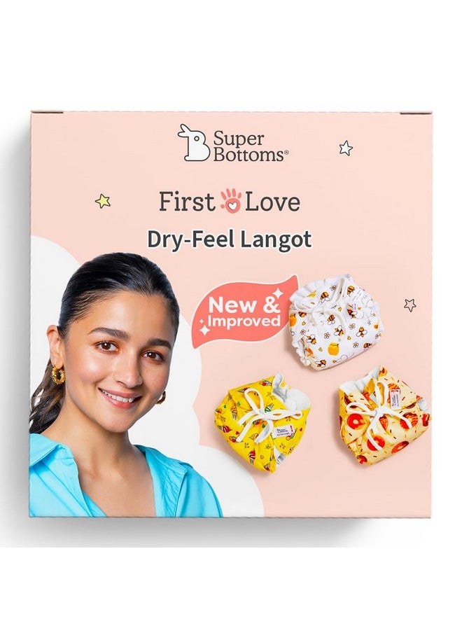 First Love Dryfeel Langot For Newborn Baby | No Mess Langot | Premium Cotton Padding (No Sponge) | Ultra-Soft | Mess-Free Diaper-Free Time | 0-9M | (Sweet Tooth, Pack Of 3, Large).