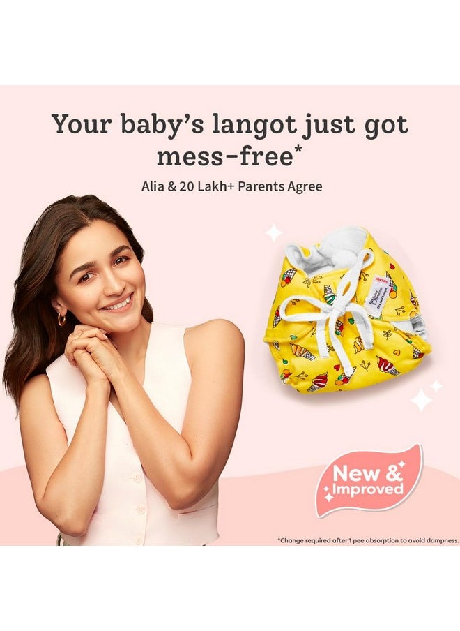 First Love Dryfeel Langot For Newborn Baby | No Mess Langot | Premium Cotton Padding (No Sponge) | Ultra-Soft | Mess-Free Diaper-Free Time | 0-9M | (Sweet Tooth, Pack Of 3, Large).