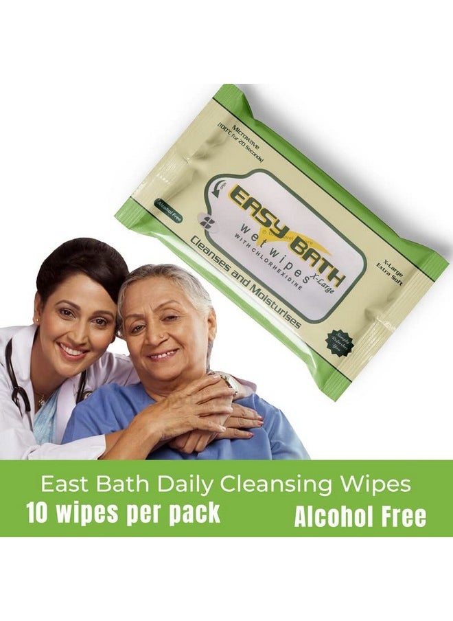 Easy Bath Wet Wipes | Soft Bed Bath Wipes | 10 Large Wipes/Pack (32 X 32 Cm) | Alcohol-Free & Clinically Safe | Pack Of 3 (30 Wipes) | Wet Wipes For Adults, Makeup Remover