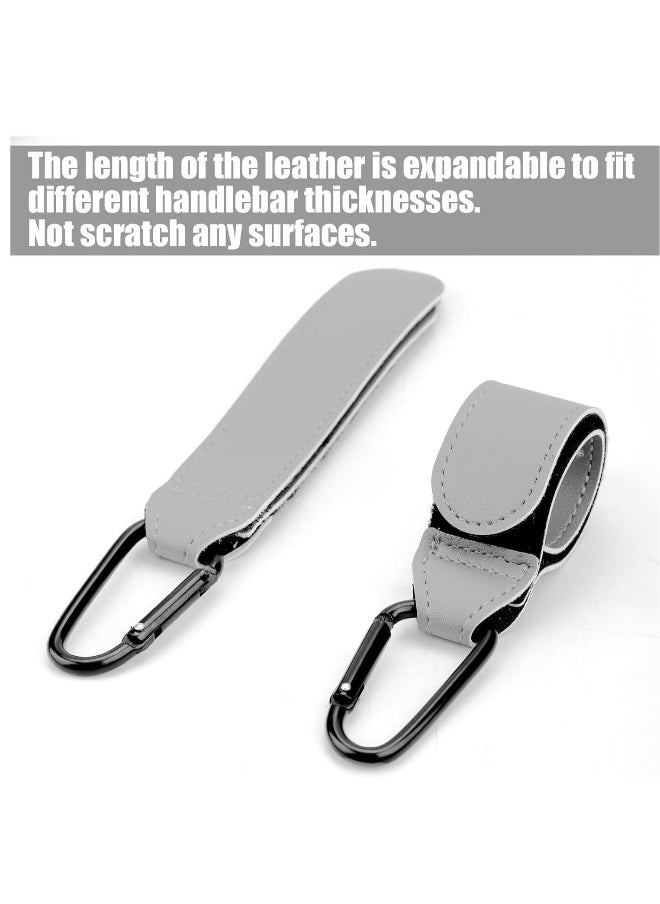 Baby Stroller Hooks Bag Hooks for Hanging Diaper Bags Multipurpose Velcro Hooks for Grocery Shopping Bags Premium Vegan Leather Pram Straps 2 Pcs, Grey